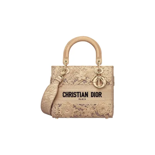 DIOR LADY D Лайт Вышивка Сумка Lady Dior Сумка через плечо Сумка среднего размера Женская Коричневая