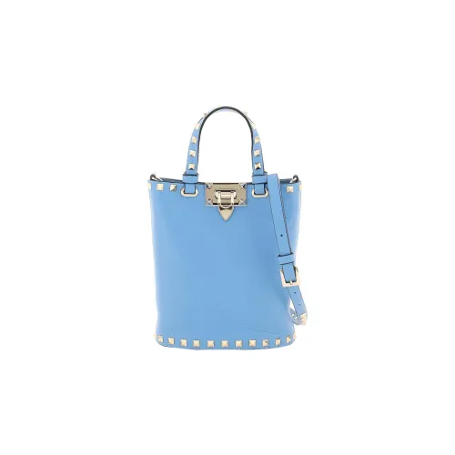 Valentino Rockstud Телячья кожа Ведрообразная сумка Сумка через плечо Сумка мини Женская Светло-синяя