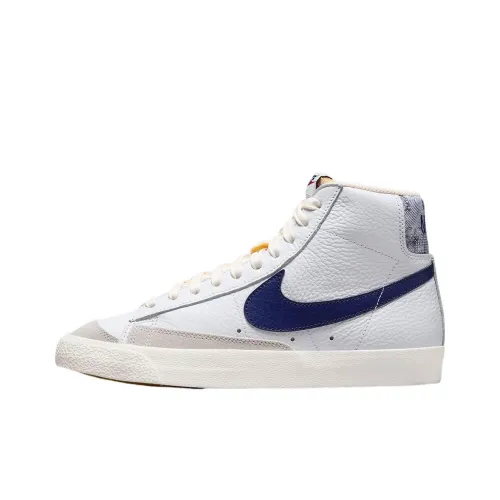Nike Blazer '77 Устойчивый к истиранию Дышащий MID Скейтбординг Кроссовки Мужские Белый Синий