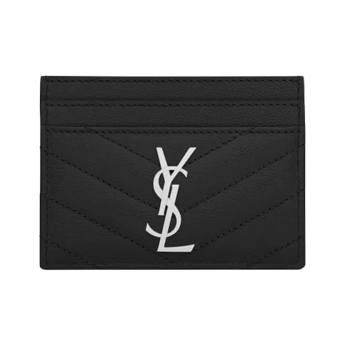 SAINT LAURENT Монограмма Стеганый Кожа Держатель для карт Держатель для карт Женский Черный