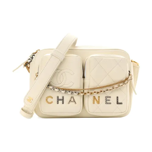 CHANEL 23P SS Телячья кожа Camera Сумка Одно плечо Ручной Сумка через плечо Маленький Женская Белая