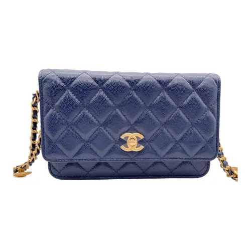 CHANEL С рельефным тиснением икорная коровья кожа WOC кошелек на цепочке сумка через плечо женский синий черный