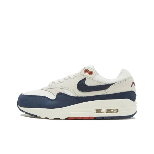 Nike Air Max 1 LX 'Белый Темно-синий Апельсин' Устойчивый к истиранию Дышащий Низкий Топ Спортивная Повседневная Обувь Мужская Белый Синий