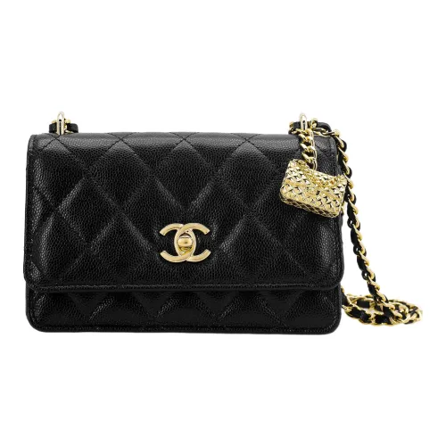 CHANEL WOC Зернистая текстура кожа кожа коровы сумка с цепочкой сумка через плечо среднего размера женская черная