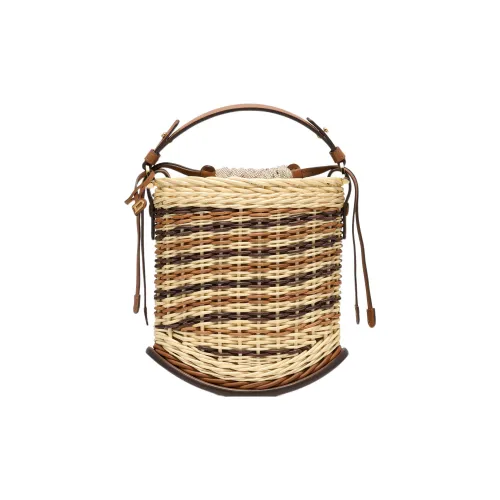 Delvau Булавка Телячья кожа с Прутья ивы Ведрообразная сумка Мини Женская Коричневый Натуральный