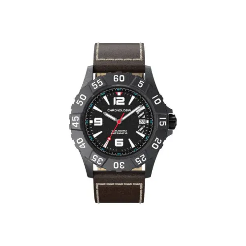 CHRONOLOGIA Mountaineer Collection Мужские часы Механический механизм Кожаный ремешок Черный циферблат Часы 78476 8