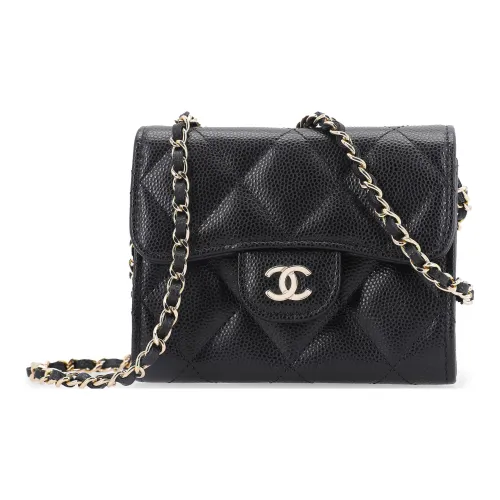 CHANEL С рельефом Тисненый Телячья кожа Личи Кожа Вечерняя сумка Кошелек для монет Держатель для карт Сумка через плечо Женская Черная