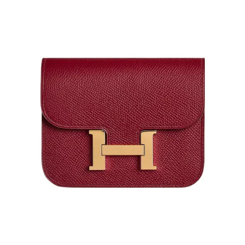 HERMES Constance Slim Epsom Телячья кожа Кошелек Картхолдер Сумка через плечо Бананка Женские B5 Рубис Красный камень