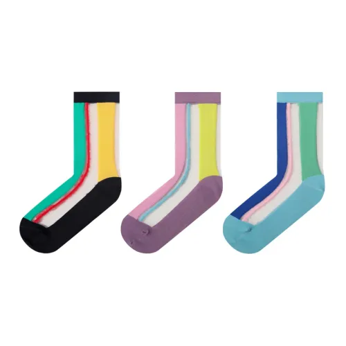 Duanmei 3 шт Цветовой блок Стеклянное волокно Женские Носки MID до икры