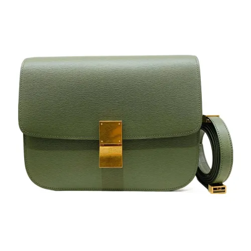 CELINE Классический Bo Коровья кожа Тофу Сумка Квадратная Сумка через плечо Сумка Средний Женский Авокадо Зеленый