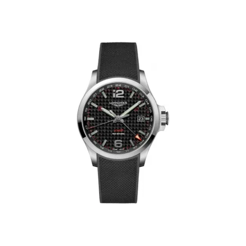 LONGINES Quartz Механизм Мужские часы Циферблат 43 мм Черный корпус Нержавеющая сталь Резиновый ремешок