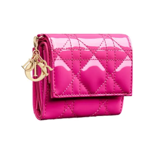 DIOR Lady Dior Лакированная кожа Телячья кожа Кошелек Женские Розово-красный