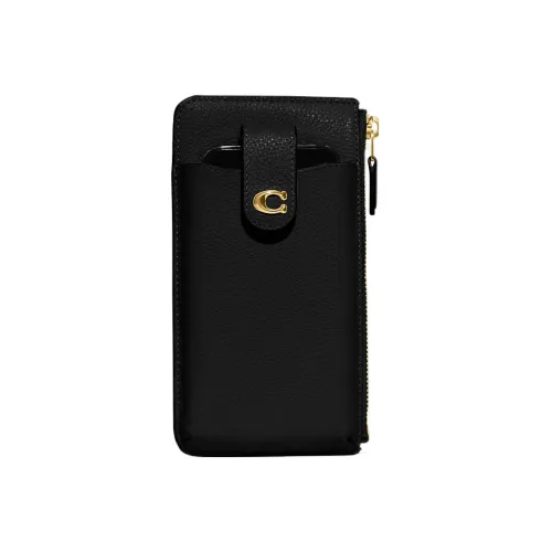 COACH Гранированная телячья кожа Чехол для телефона Кошелек Женские Черный