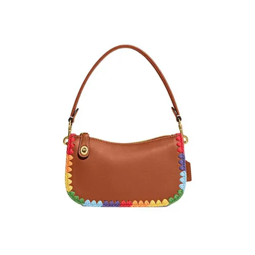 COACH Swinger Коровья кожа Плечевая сумка Маленькая Женская Коричневая