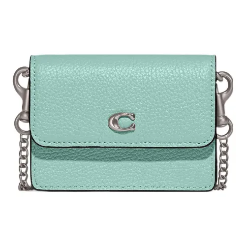 COACH Flap Card Case Коровья кожа Через плечо Кошелек Держатель для карт Мини Женский Синий