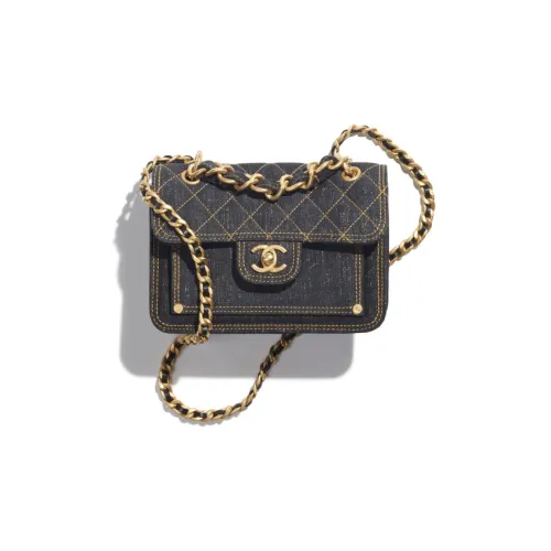 CHANEL Деним Курьерская Сумка Сумка Сумка через плечо Женская Черная