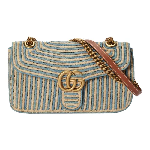 GUCCI GG Marmont Ткани вязаные Солома Портативный Сумки через плечо Сумка через плечо Женская Светло-синяя
