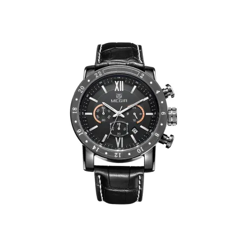 MEGIR Кварцевый механизм Часы Мужские Черный циферблат ML3008G BK 1