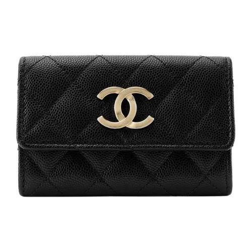 CHANEL 23P SS Коровья кожа Монетница держатель для карт Унисекс Черный