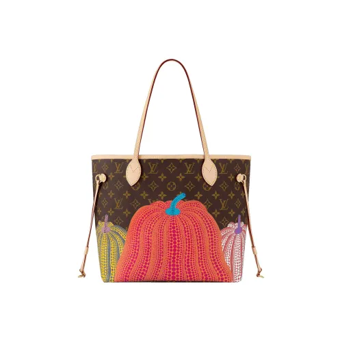 LOUIS VUITTON Yayoi Kusama Коллаборация NEVERFULL Покрытый холст Тоут Сумка Сумка Средний Женские Коричневый