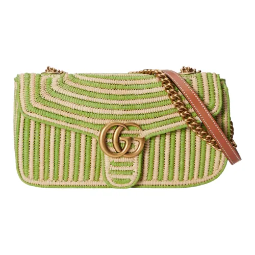 GUCCI GG Marmont Ткани вязаные Солома Портативный Сумки через плечо Сумка через плечо Женская Светло-зеленая
