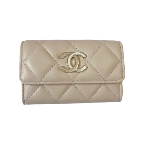 CHANEL Sheepskin Coin Wallet Card Holder Wallet Women's Beige