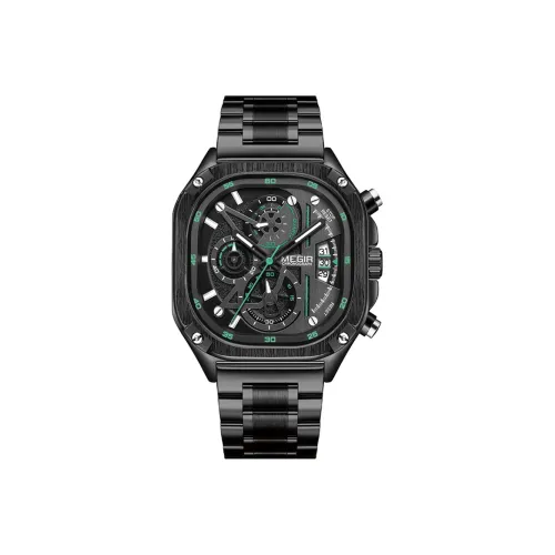 MEGIR Кварцевый механизм ремешок из нержавеющей стали черный циферблат мужские часы