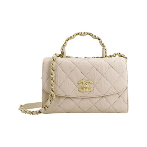 CHANEL Coco Handle Овечья шкура Портативный Сумка через плечо Сумка через плечо Мини Женская Молочно-чайный