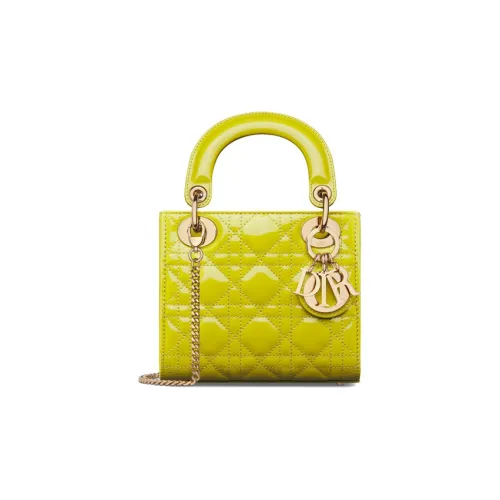 DIOR Lady Dior Лакированная кожа Коровья кожа Сумка Lady Dior Сумка через плечо Сумка Мини Женская Желтая