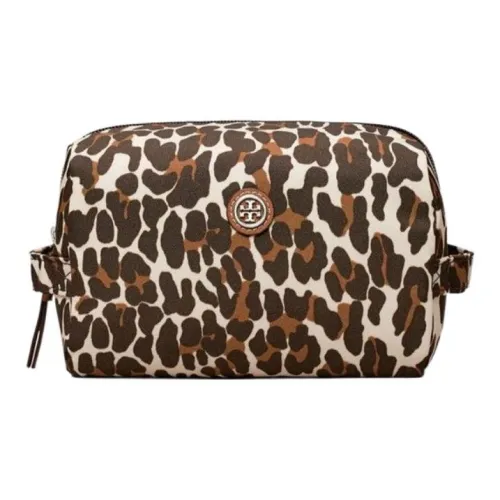 TORY BURCH Nylon Handheld Makeup Bag Large Women's Brown