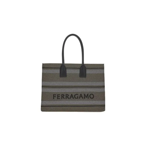 Ferragamo Сумка из коровьей кожи с тканевым тоутом сумка для покупок сумка через плечо сумка большого размера женская кость бежевый