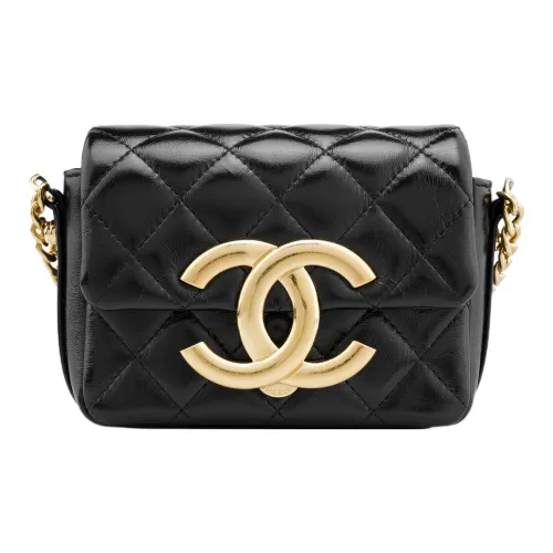 CHANEL 23P SS Блестящий чехол для телефона из овечьей кожи сумка через плечо женская черный