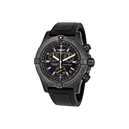 Breitling Avenger Кварцевый механизм Мужские часы Часы 45 мм Черный циферблат Корпус из нержавеющей стали Резиновый ремешок