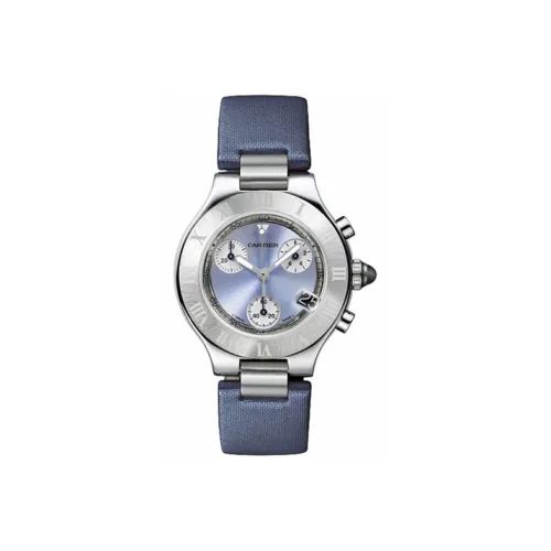 Cartier 21st Century Кварцевый механизм Мужские часы Часы 36,4 мм Синий циферблат Корпус из нержавеющей стали Ремешок из грубой ткани