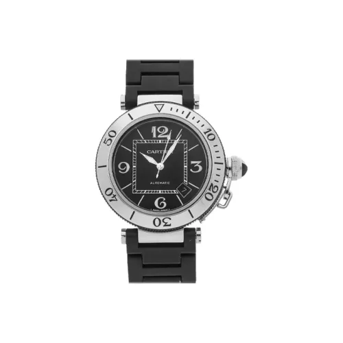 Cartier PASHA DE Автоматический Механический Часы Мужские Часы 40,5 мм Черный Циферблат Корпус из Нержавеющей Стали Резиновый Ремешок