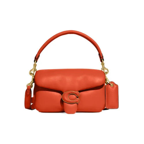COACH Pillow Кожа Наппа Облачная Сумка Портативная Сумка через плечо Маленькая Женская Оранжевая Красная