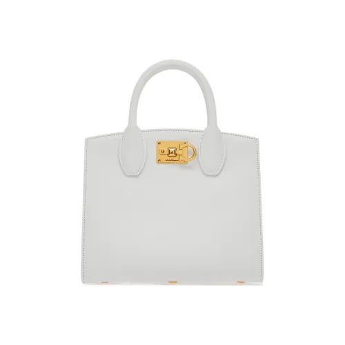 Ferragamo Studio Hammered Текстура Телячья кожа Сумка для коробок Сумка через плечо Сумка Маленькая Женская Белая