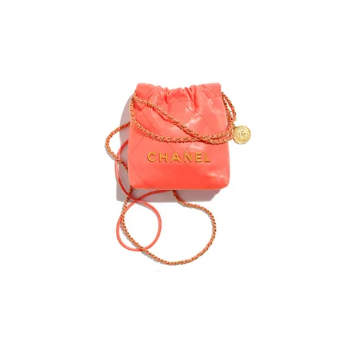 CHANEL 22Bag Яркий Телячья кожа Ведрообразная Сумка Сумка через плечо Мини Женская Кораллово-оранжевый Красный
