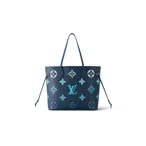 LOUIS VUITTON NEVERFULL Коровья кожа Тоут Сумка Сумка для покупок Сумка на плечо Сумка среднего размера Женская Темно-синяя