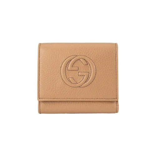 GUCCI Зернистая кожа личи коровья кожа кошелек женский абрикос