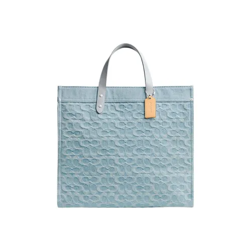 COACH Field Denim Телячья кожа Сумка-тоут Сумка для покупок Сумка через плечо Сумка Большая Женская Синяя