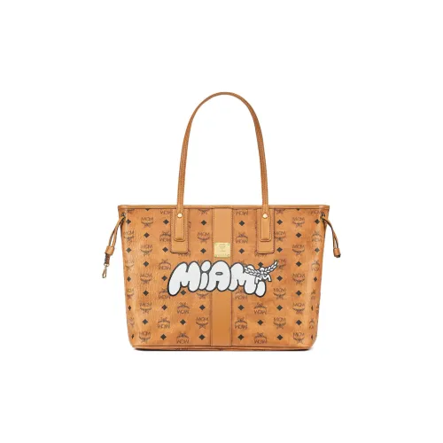 MCM Liz Visetos Холст и Кожа Тоут Сумка Сумка для покупок Сумка через плечо Средняя Женская Коричневая