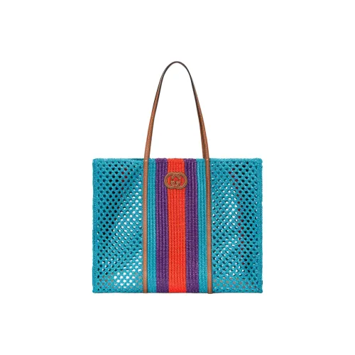 GUCCI Raffia Tote Bag Shopping Bag Tote Bag Medium Women's Light Blue Orange Purple