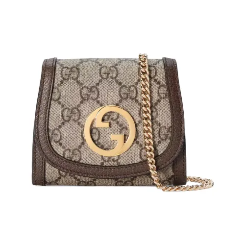 GUCCI Blondie Холст с кожей Сумка через плечо Кошелек Средний Женский Бежевый и Эбеновый