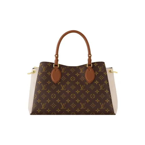 LOUIS VUITTON Покрытый холст с кожаными вставками Тоут Сумка Сумка для покупок Сумка среднего размера Женская Коричневый Кремовый Белый