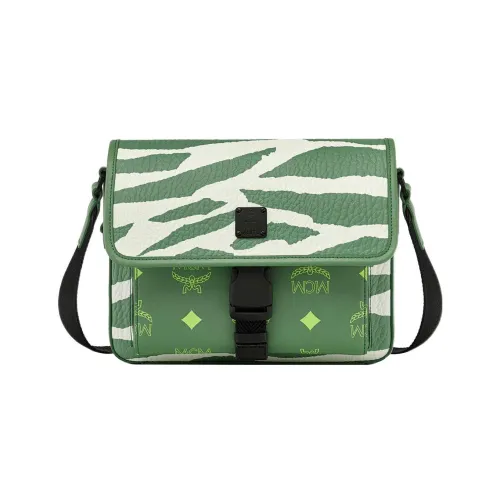 MCM Klassik Visetos Холст с кожей Комбинированный Курьерская сумка Сумки через плечо Сумка через плечо Маленькая Мужская Зеленая