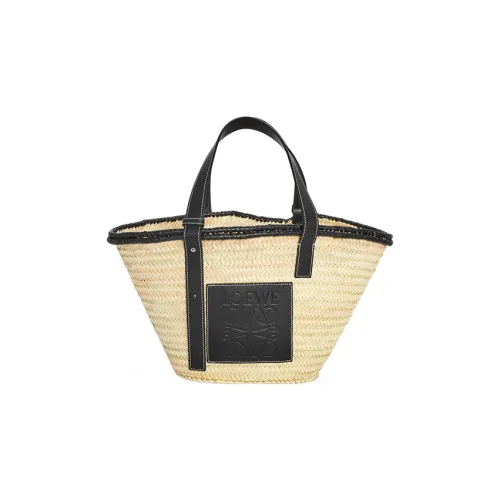 LOEWE Basket Пальмовый лист с Телячья кожа Одно плечо Сумка Большой Женские Черный Натуральный