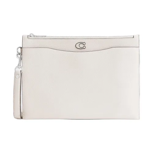 COACH Wristlet Холст с текстурой крест кожа запястье сумка-клатч большой женский цвет слоновой кости