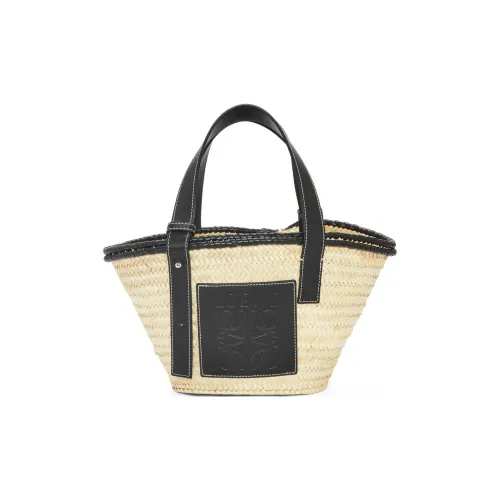 LOEWE Basket Пальмовый лист с Телячья кожа Отпуск Сумка Маленький Женские Черный Натуральный