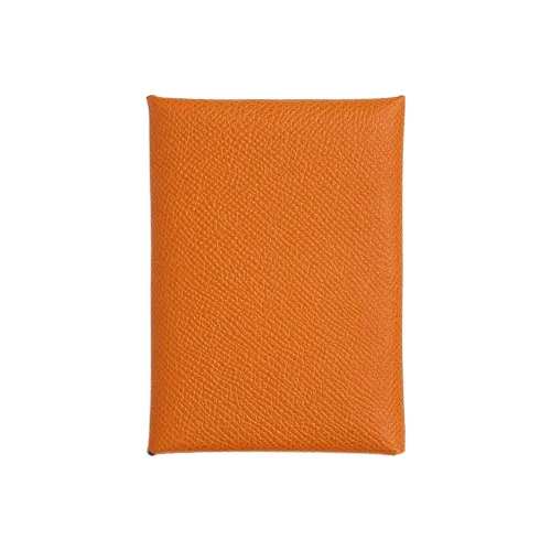 HERMES Calvi Duo Epsom Телячья кожа Держатель для карт Мини Женский I9 Абрикос